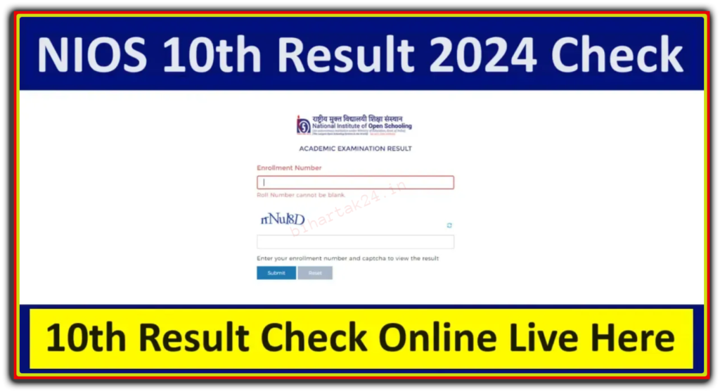 NIOS 10th Result 2024 NIOS Live Check Online Via Roll Number